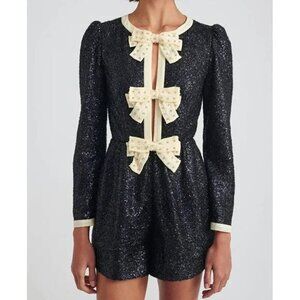 SALONI Glittering Black Jumpsuit with Cream Accents